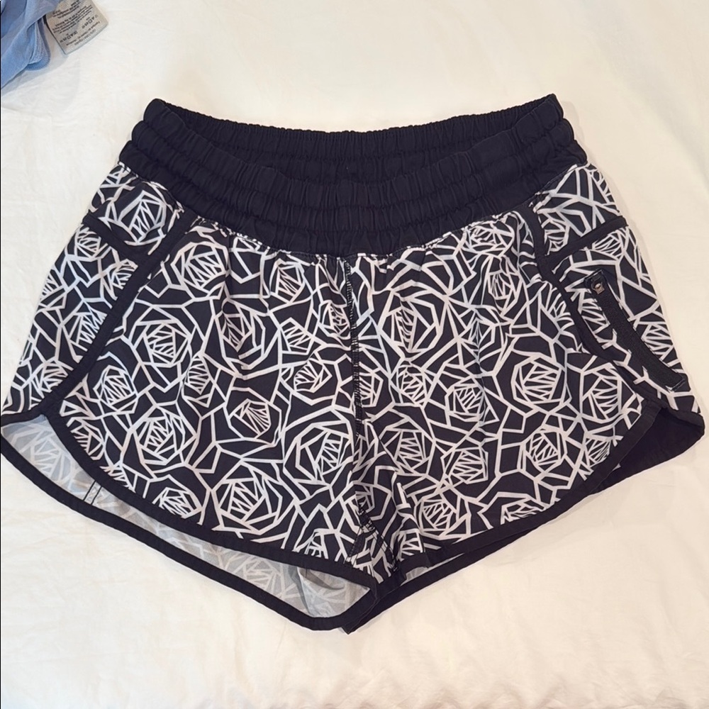 Lululemon Athletica Black and White Floral Athletic Shorts